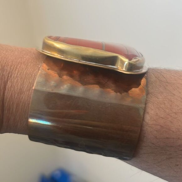 Vintage Brass Agate Stone Bracelet - Picture 4 of 4